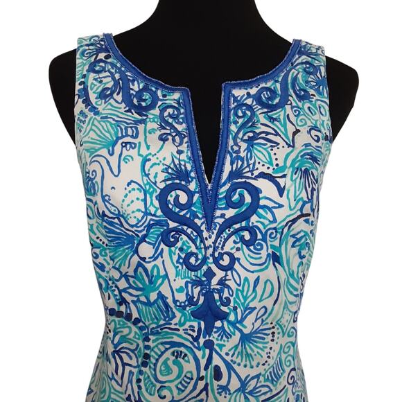 Lilly Pulitzer Lyssa Notch Shift Dress Resort White Lucky Trunks Womens 4 18163 - Picture 2 of 13